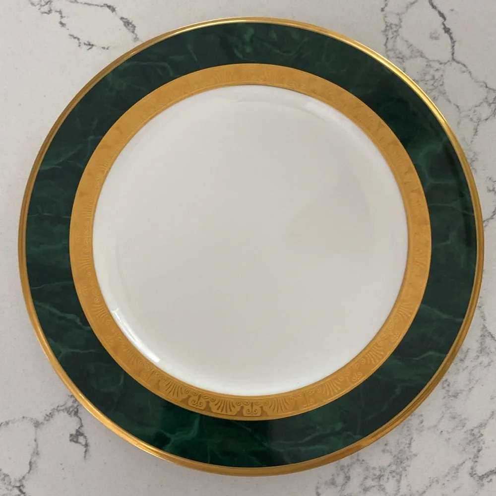 Noritake Fitzgerald | Set of 4 Bone China Salad Plates (Marbled Green/Gold)